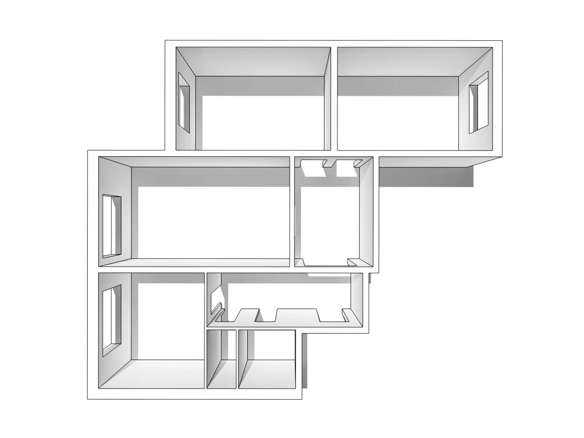 Illustrative 3D floor plan showing room layout
